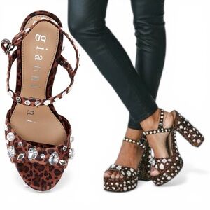 Gianni Bini Sandals Women Calvan Two Leopard Platform Jewel Dress Size 7 New